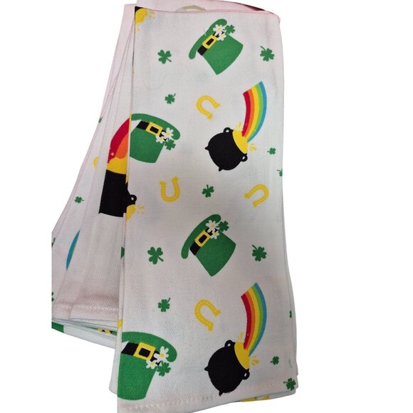 Happy St. Patricks Day Rainbow & Pot Of Gold Cotton Dish Towels‎ - Set Of 2 - Picture 3 of 4